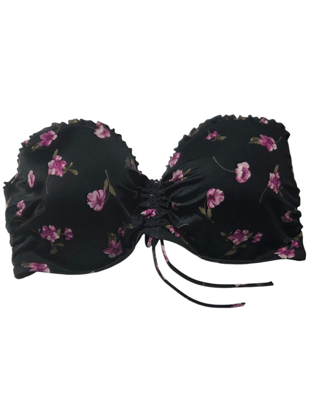 Shade & Shore Bandeau Bikini Top Size 36D Black Floral Detachable Straps Beach